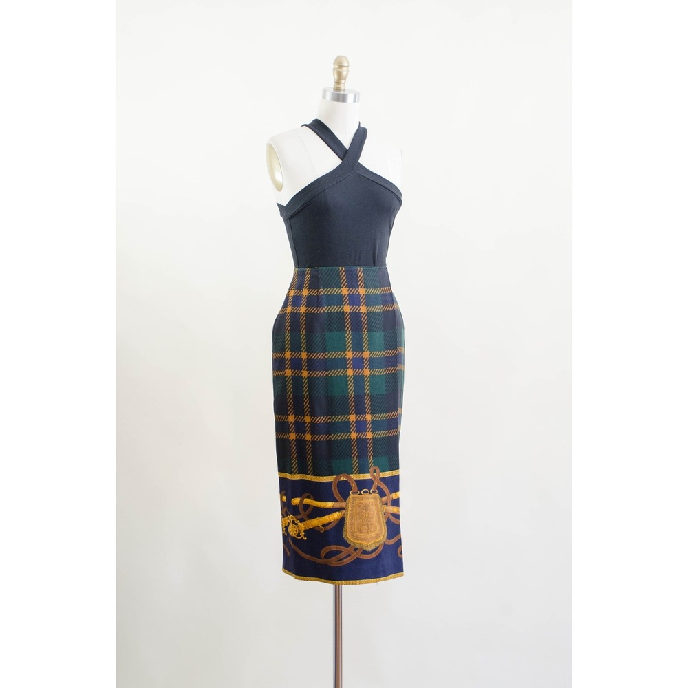 Ann Taylor green plaid wool wrap skirt 90s vtg equestrian novelty print skirt - Picture 6 of 8